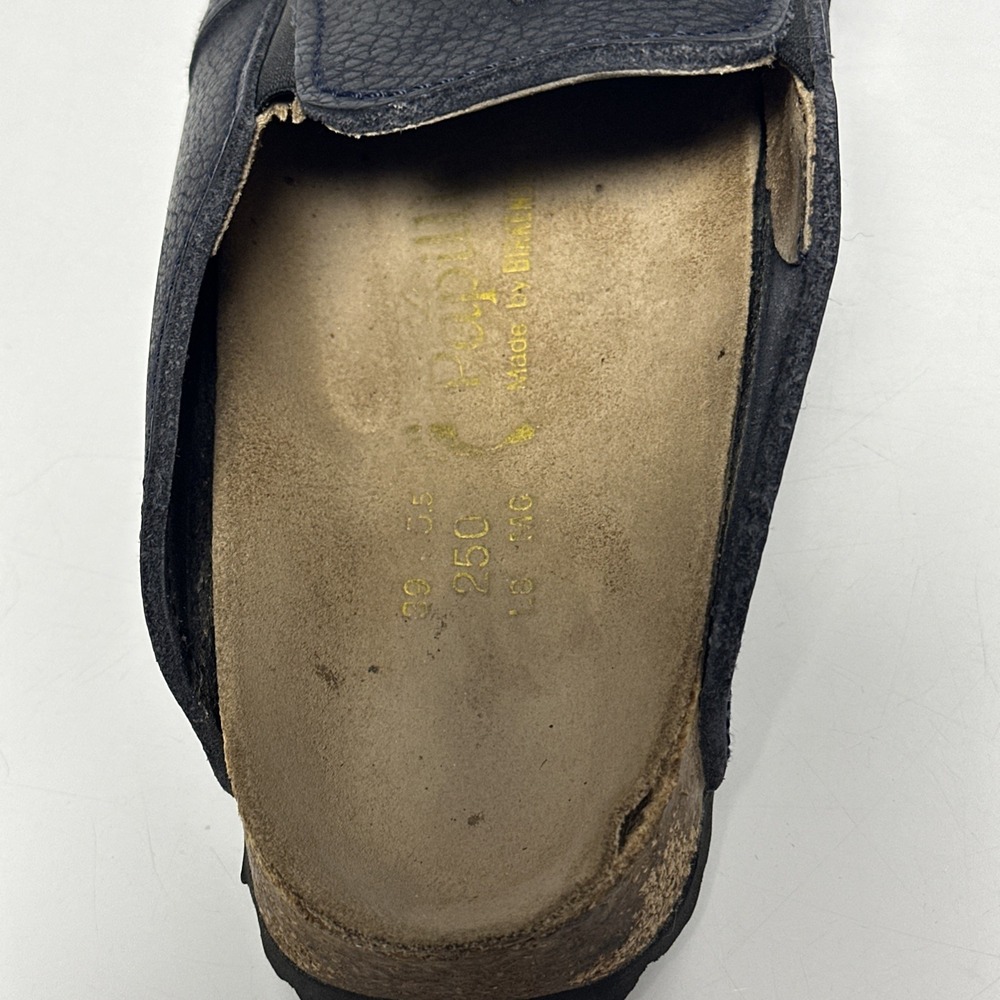 Papillio Birkenstock 39 Pebbled Moccasin Clog Black Leather Sandal Shoe Stitch - Picture 6 of 12
